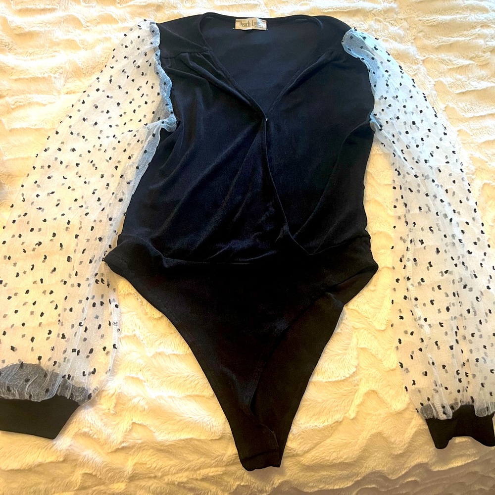 Black and White Party Time Bodysuit Size Medium